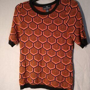 New! Seven Manor Short Sleeved Women's Sweater! Orange Purple! 75%Rayon! Size S!